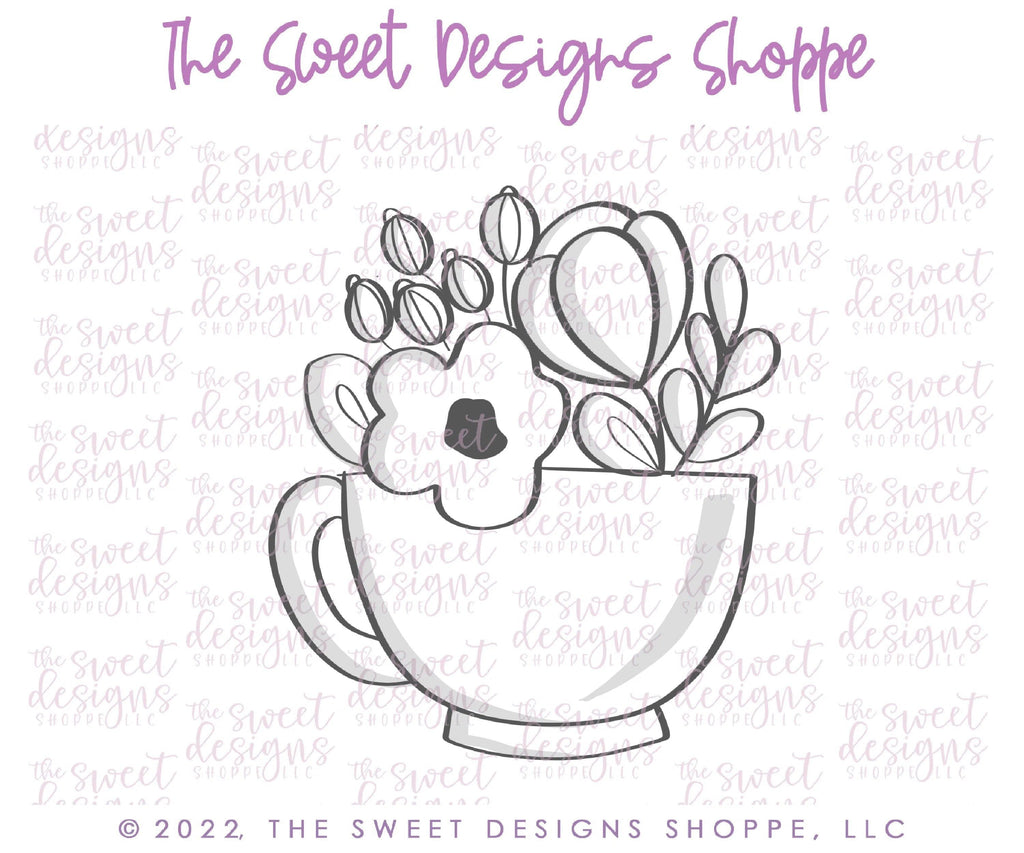 Cookie Cutters - Floral Tea Cup - Cookie Cutter - The Sweet Designs Shoppe - - ALL, beverage, Cookie Cutter, Food, Food & Beverages, Food and Beverage, MOM, mother, Mothers Day, Promocode, tea