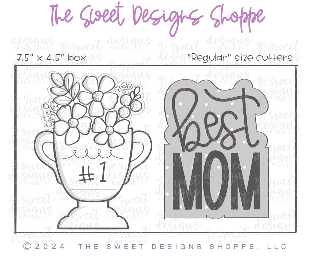 Cookie Cutters - Floral Trophy & Best MOM Plaque Cookie Cutter Set - Set of 2 - Cookie Cutters - Sweet Designs Shoppe - - ALL, Cookie Cutter, Flower, Flowers, Leaves and Flowers, MOM, Mom Plaque, mother, Mothers Day, new, Plaque, Plaques, PLAQUES HANDLETTERING, Promocode, regular sets, set, sports, Trees Leaves and Flowers