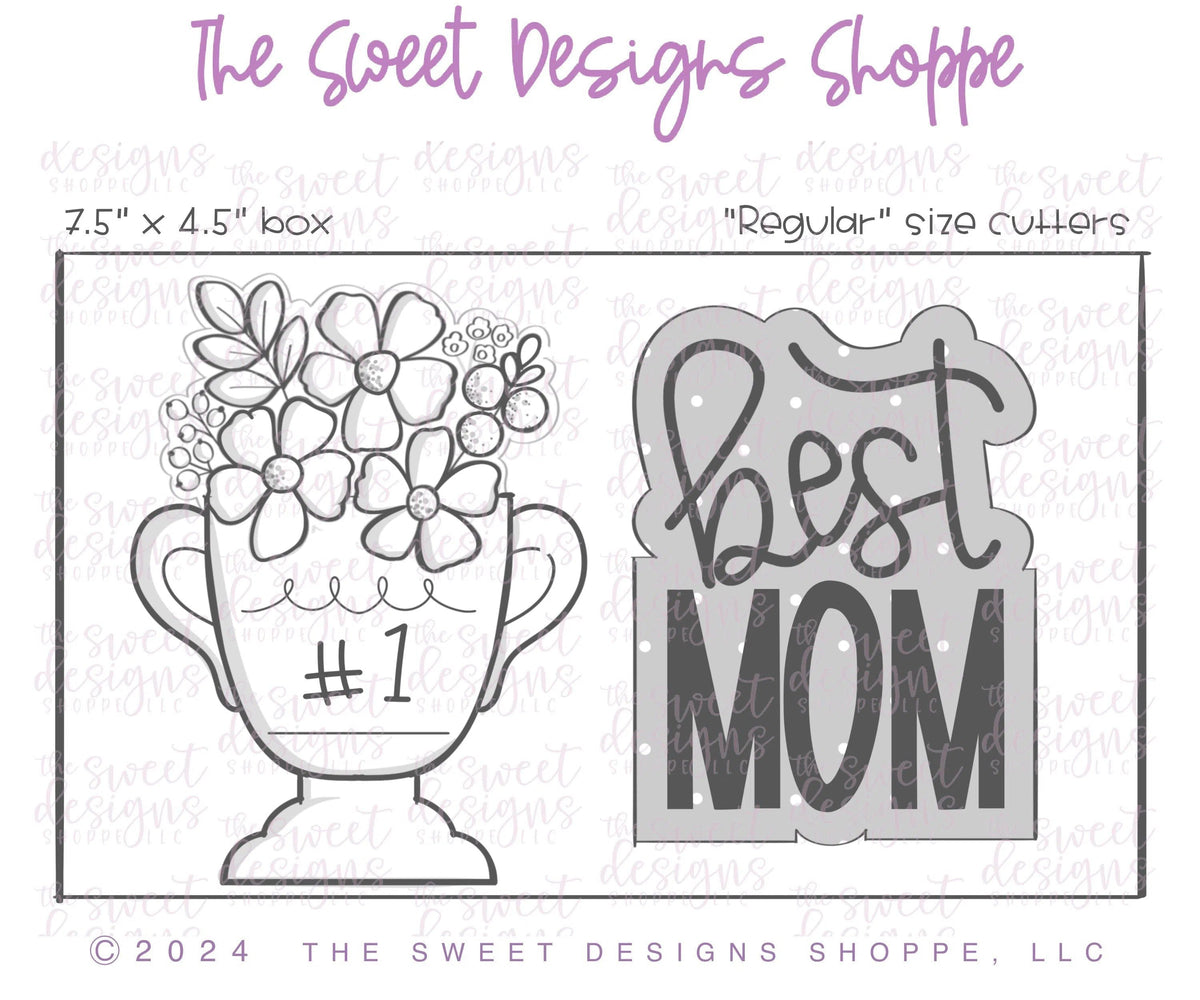 Cookie Cutters - Floral Trophy & Best MOM Plaque Cookie Cutter Set - Set of 2 - Cookie Cutters - The Sweet Designs Shoppe - TSDS - - ALL,Cookie Cutter,Flower,Flowers,Leaves and Flowers,MOM,Mom Plaque,mother,Mothers Day,Plaque,Plaques,PLAQUES HANDLETTERING,Promocode,regular sets,set,sports,STL,Trees Leaves and Flowers