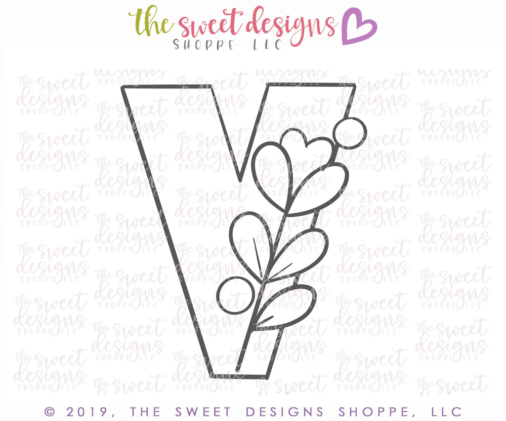 Cookie Cutters - Floral V - Cookie Cutter - Sweet Designs Shoppe - - ALL, Cookie Cutter, letter, Lettering, Letters, letters and numbers, Love, Promocode, text, Valentine, Valentines, Wedding