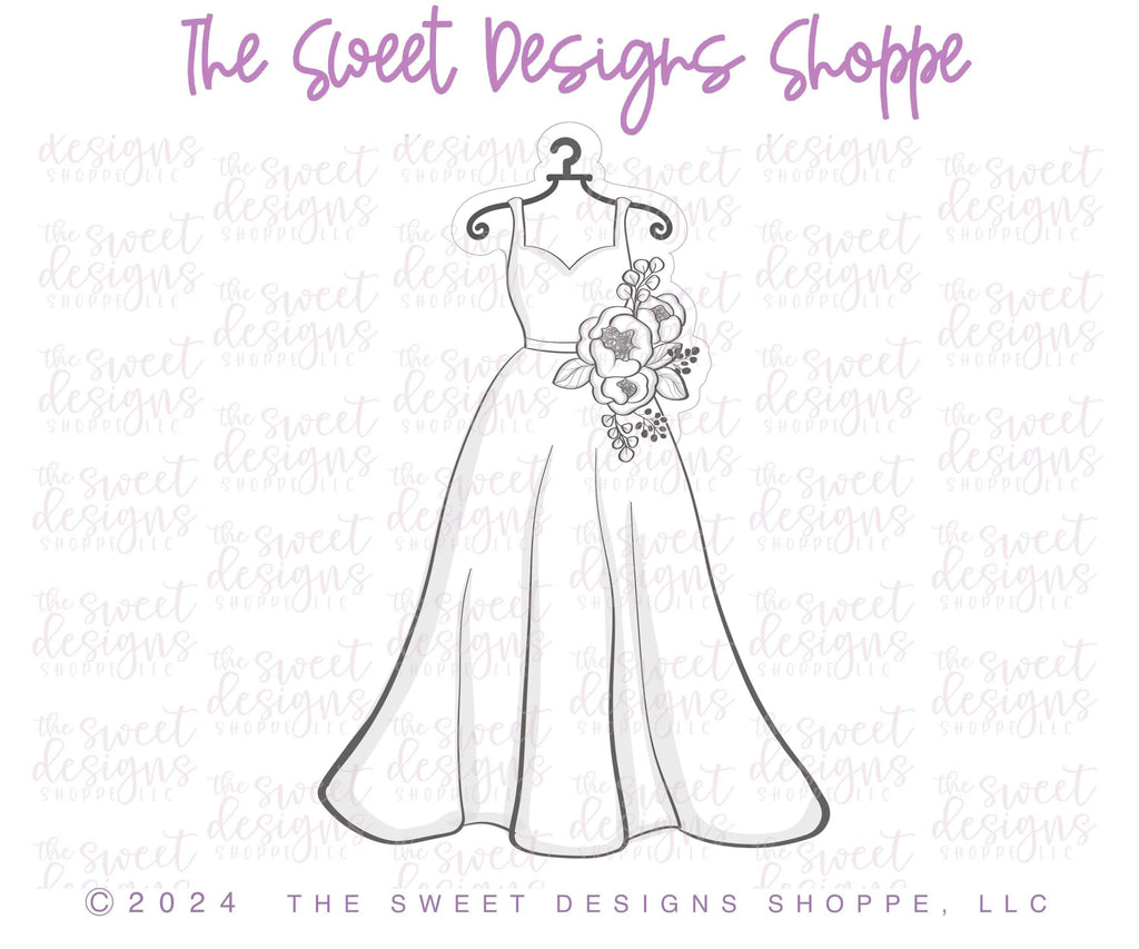 Cookie Cutters - Floral Wedding Dress - Cookie Cutter - The Sweet Designs Shoppe - TSDS - - Accesories,Accessories,accessory,ALL,Bachelorette,Bride,Clothes,clothing,Clothing / Accessories,Cookie Cutter,Flower,Flowers,Leaves and Flowers,Married,Promocode,STL,Wedding
