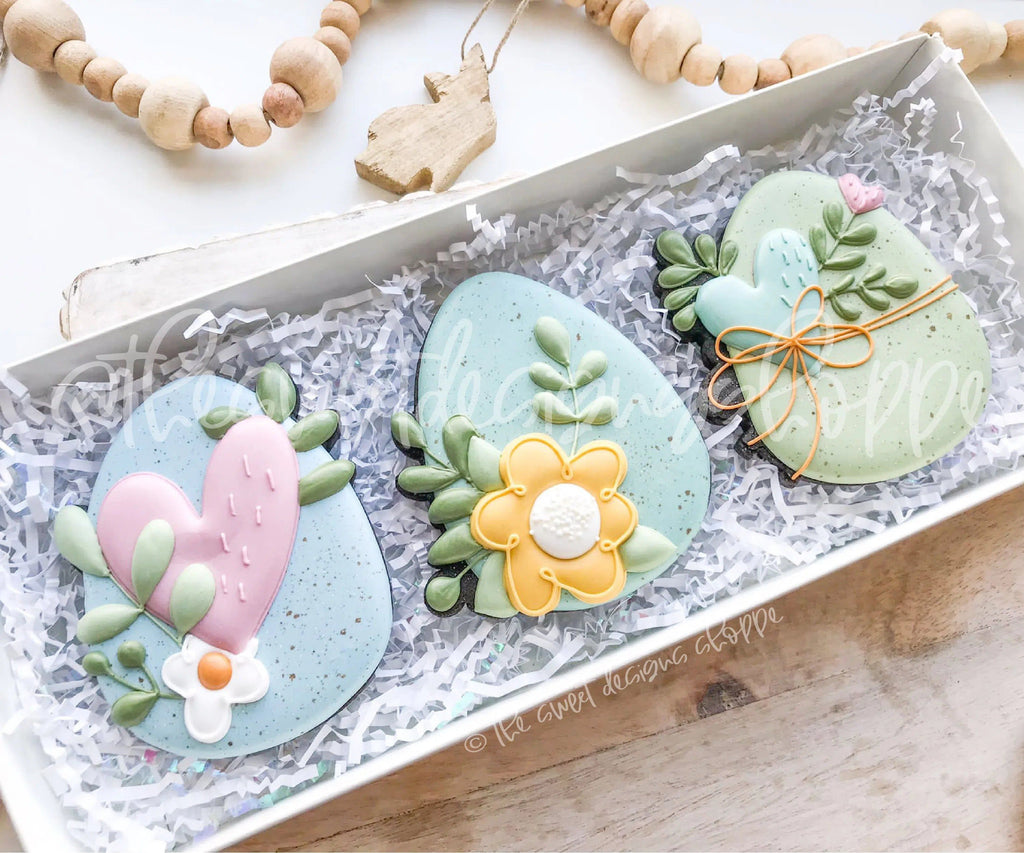 Cookie Cutters - Flowery Easter Eggs (A,B,C) - Cookie Cutter Set - 3 Piece Set - Cookie Cutters - The Sweet Designs Shoppe - TSDS - - ALL,Cookie Cutter,Easter,Easter / Spring,Mini Set,Mini Sets,Promocode,regular sets,set,sets