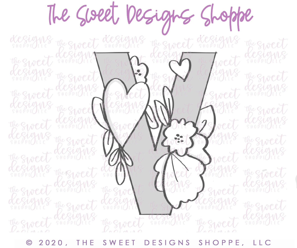 Cookie Cutters - Flowery V - Cookie Cutter - The Sweet Designs Shoppe - TSDS - - ALL,Cookie Cutter,Lettering,Letters,letters and numbers,Promocode,text,valentines,Wedding,Wedding Favors
