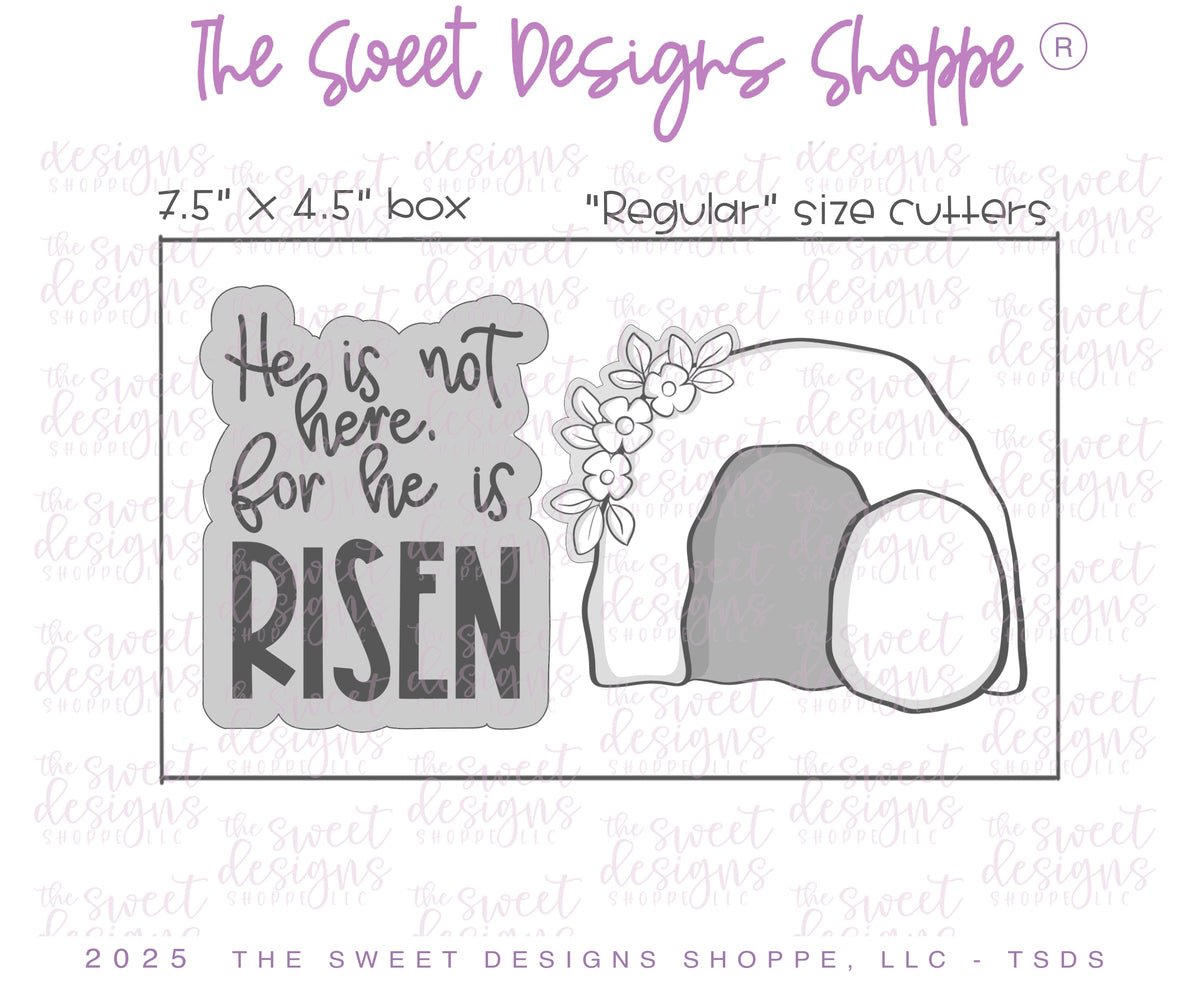 Cookie Cutters - For he is RISEN Set - Set of 2 - Cookie Cutters - The Sweet Designs Shoppe - TSDS - - ALL,Christ,Cookie Cutter,Easter,Easter / Spring,Jesus,PLAQUES HANDLETTERING,Promocode,regular sets,School,set,STL