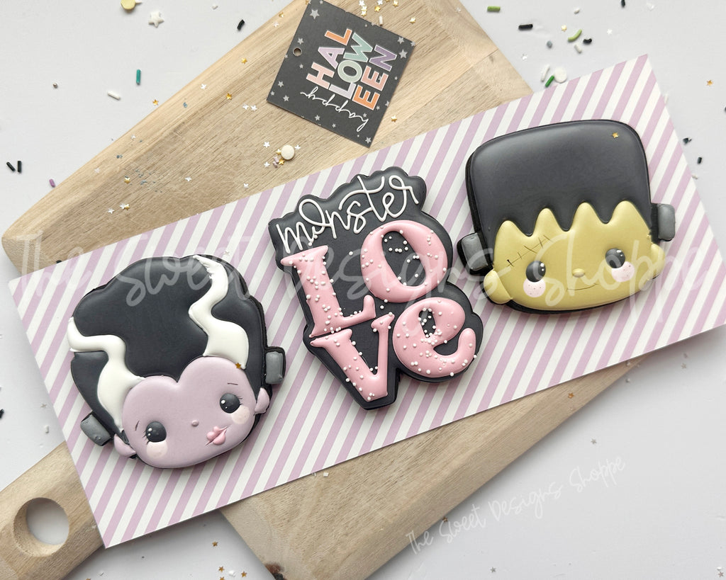 Cookie Cutters - Frankenstein's Monster Love Cookie Cutters Set - Set of 3 - Cookie Cutters - The Sweet Designs Shoppe - TSDS - - ALL,Cookie Cutter,frank,Frankenstein's bride face,frankenstein's face,Frankestein,halloween,Mini Sets,Promocode,regular sets,set,STL