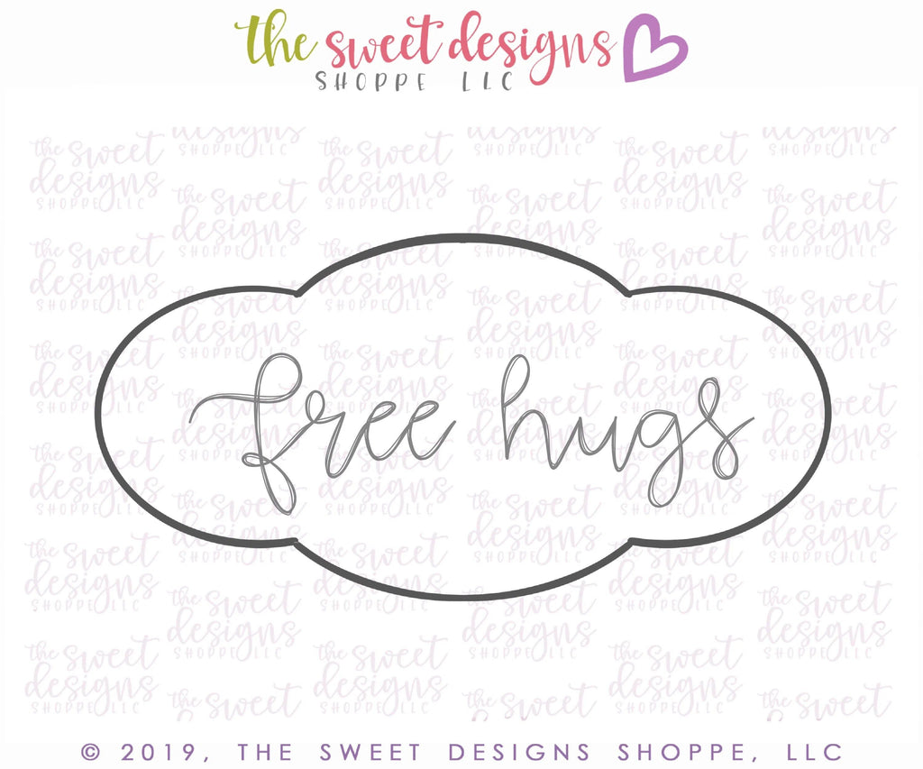 Cookie Cutters - Free Hugs Plaque - Cookie Cutter - The Sweet Designs Shoppe - - ALL, Cookie Cutter, handlettering, love, Plaque, Plaques, PLAQUES HANDLETTERING, Promocode, Valentine, Valentines, valentines2020-2