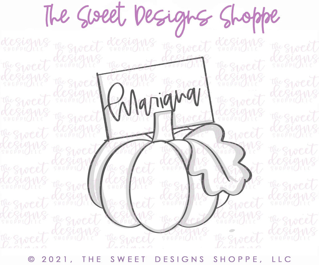 Cookie Cutters - Front Pumpkin Place Card - Cookie Cutter - Sweet Designs Shoppe - - ALL, Cookie Cutter, Fall, Fall / Thanksgiving, fruits, Fruits and Vegetables, Plaque, Plaques, PLAQUES HANDLETTERING, Promocode