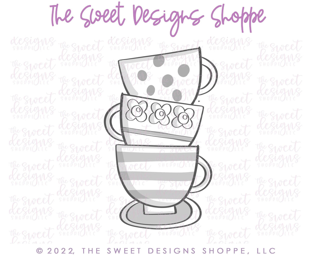 Cookie Cutters - Funky Stacked Tea Cups - Cookie Cutter - The Sweet Designs Shoppe - TSDS - - ALL,beverage,Cookie Cutter,Food,Food & Beverages,Food and Beverage,MOM,mother,Mothers Day,Promocode,tea