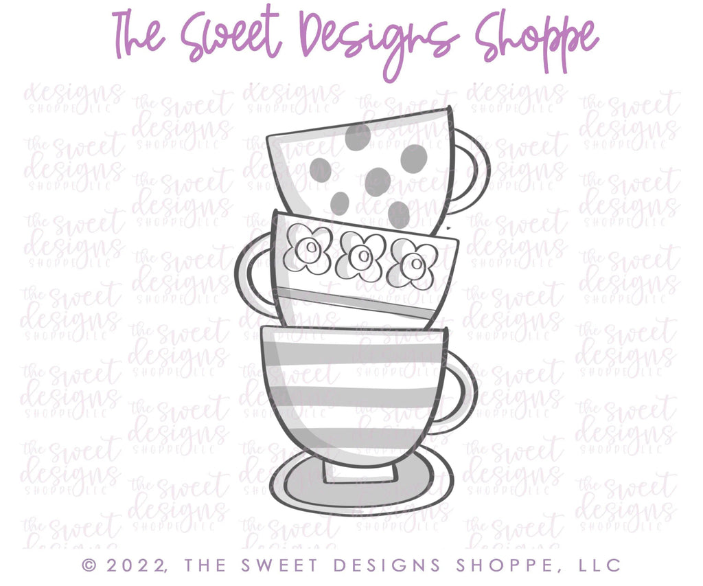 Cookie Cutters - Funky Stacked Tea Cups - Cookie Cutter - The Sweet Designs Shoppe - - ALL, beverage, Cookie Cutter, Food, Food & Beverages, Food and Beverage, MOM, mother, Mothers Day, Promocode, tea