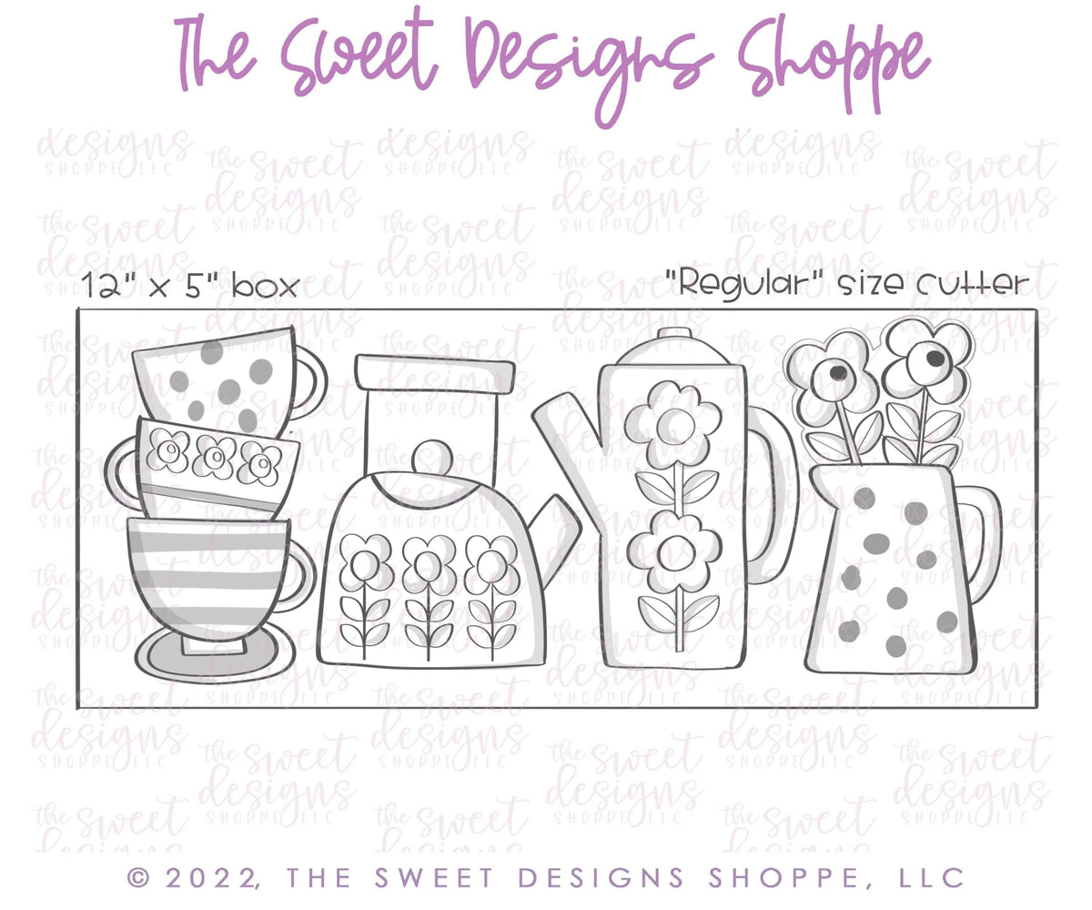 Cookie Cutters - Funky Tea Party Set - Set of 4 - Cookie Cutters - The Sweet Designs Shoppe - TSDS - - ALL,Baby / Kids,Cookie Cutter,groovy,kids,Kids / Fantasy,Kids class,Mini Sets,MOM,mother,Mothers Day,Promocode,regular sets,Retro,set,STL