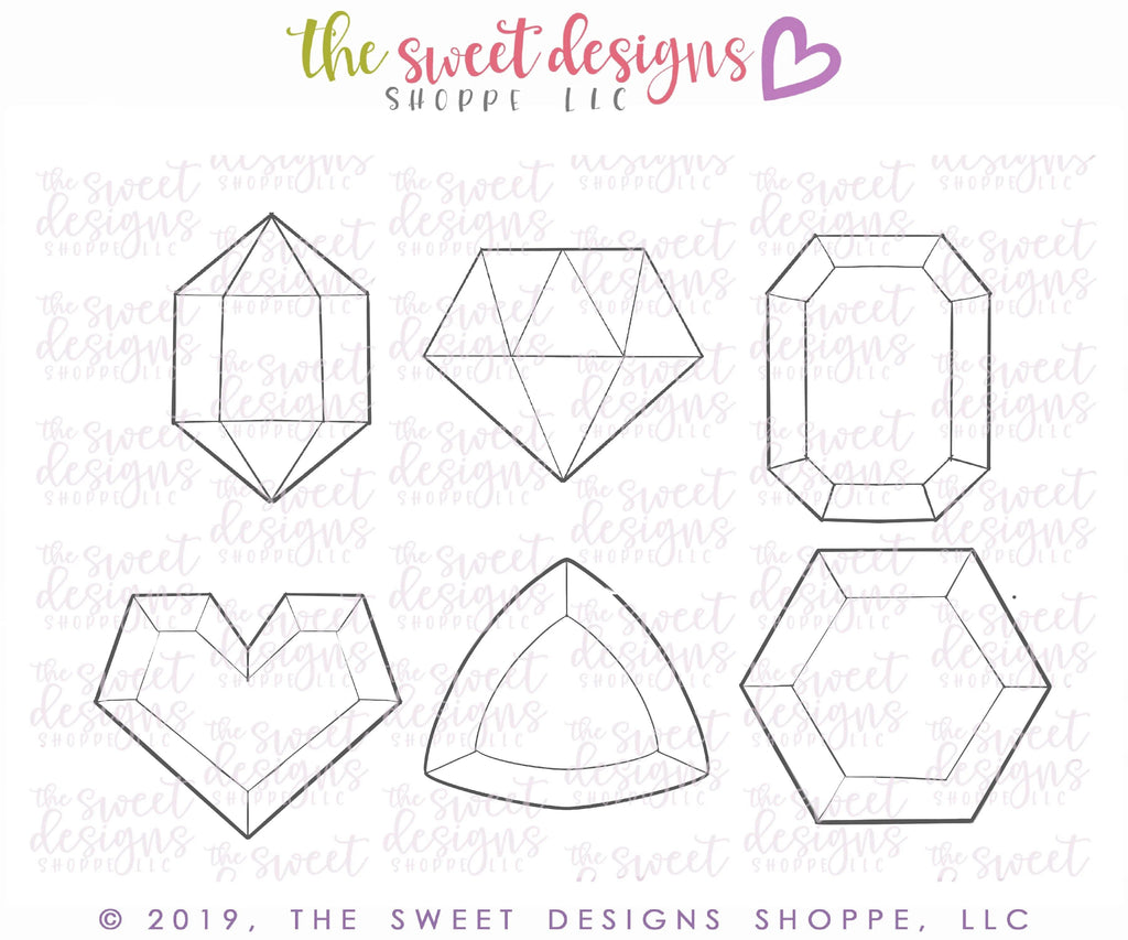 Cookie Cutters - Gem Mini Set - Cookie Cutters - The Sweet Designs Shoppe - Set of 6 Mini Cutters - ALL, basic, Basic Shapes, Basic Shapes Love Valentines, BasicShapes, Cookie Cutter, Mini Sets, Promocode, set, Valentine, Valentines, Valentines couples