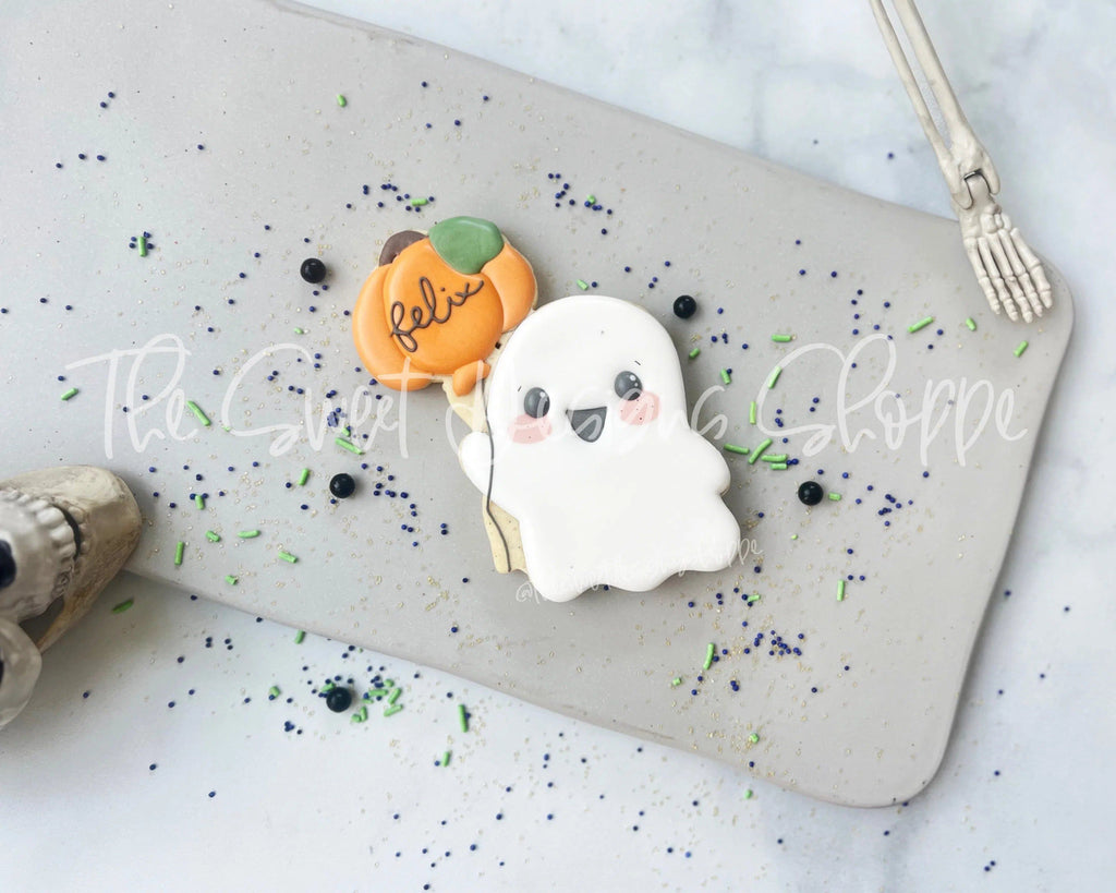 Cookie Cutters - Ghost Holding Pumpkin Balloon - Cookie Cutter - The Sweet Designs Shoppe - - ALL, Boo, Cookie Cutter, Ghost, halloween, Promocode