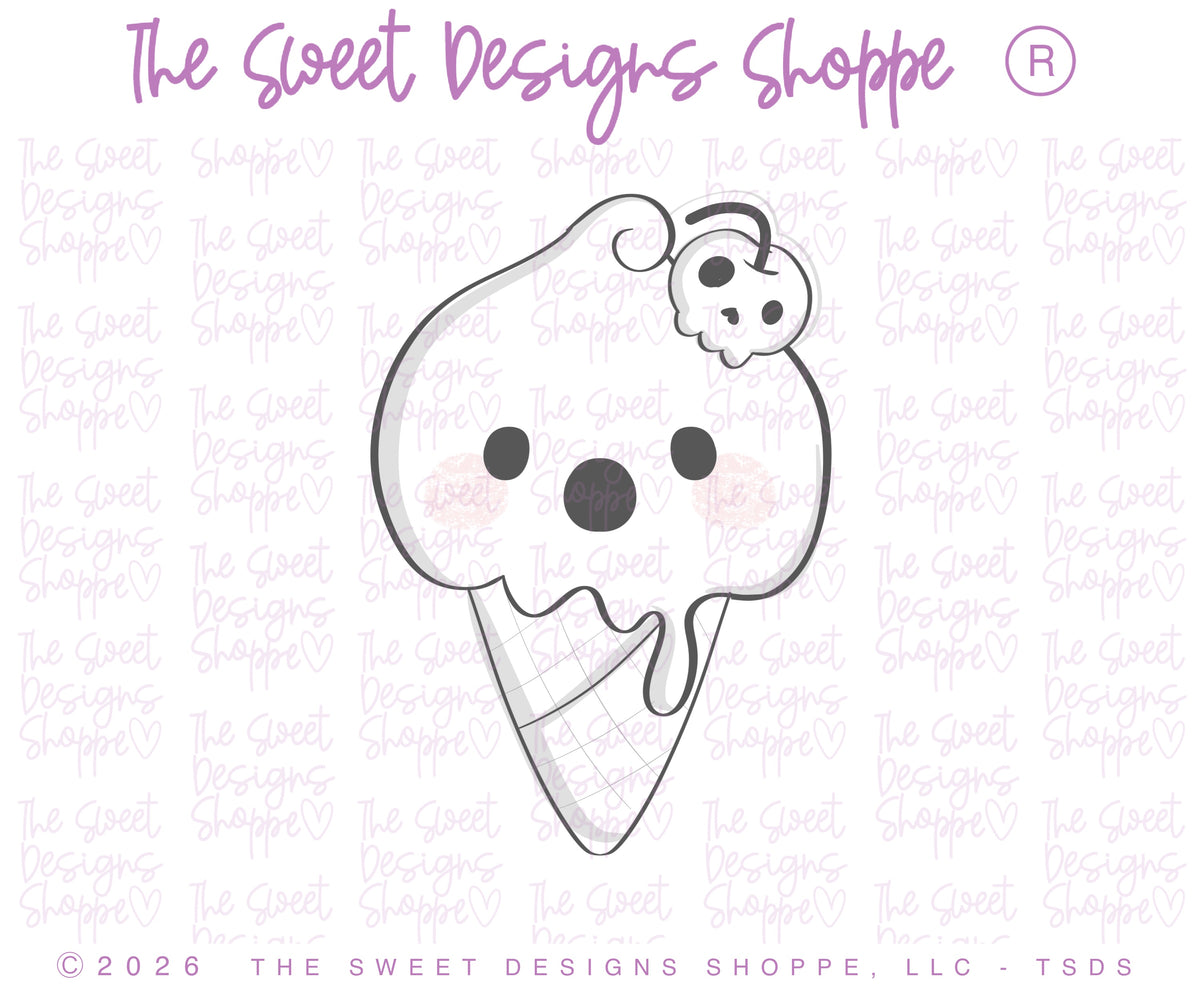 Cookie Cutters - Ghost Ice Cream Cone - Cookie Cutter - The Sweet Designs Shoppe - TSDS - - ALL,Cookie Cutter,halloween,Promocode,STL,Sweet,sweet treats