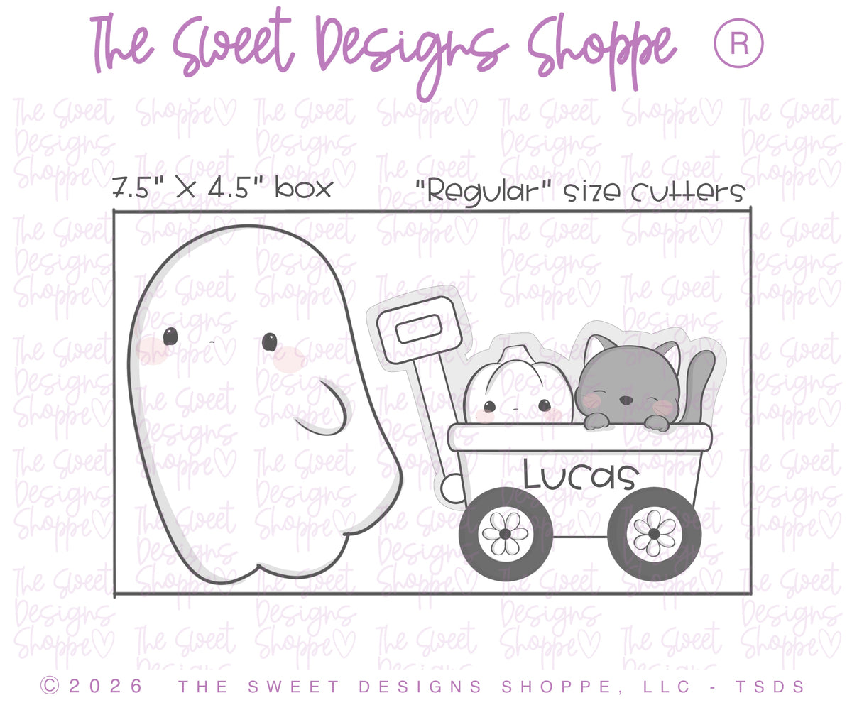 Cookie Cutters - Ghost pulling Wagon Set - Set of 2 - Cookie Cutters - The Sweet Designs Shoppe - TSDS - - ALL,Cookie Cutter,halloween,Halloween set,Halloween Sets,Plaque,Plaques,PLAQUES HANDLETTERING,Promocode,regular sets,set,STL