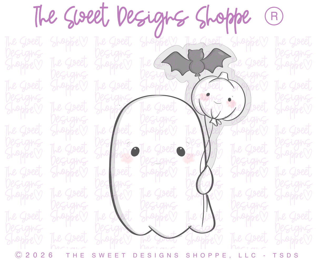 Cookie Cutters - Ghost with Balloons - Cookie Cutter - The Sweet Designs Shoppe - TSDS - - ALL,Cookie Cutter,Ghost,halloween,Promocode,STL