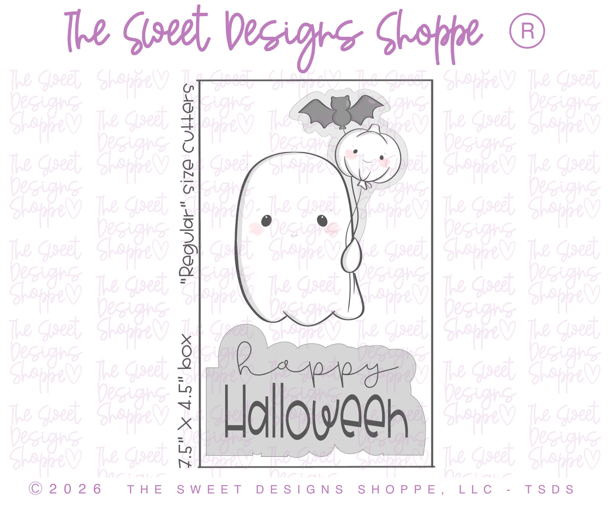Cookie Cutters - Ghost with Balloons & Plaque Set - Set of 2 - Cookie Cutters - The Sweet Designs Shoppe - TSDS - - ALL,Cookie Cutter,halloween,Halloween set,Halloween Sets,Plaque,Plaques,PLAQUES HANDLETTERING,Promocode,regular sets,set,STL