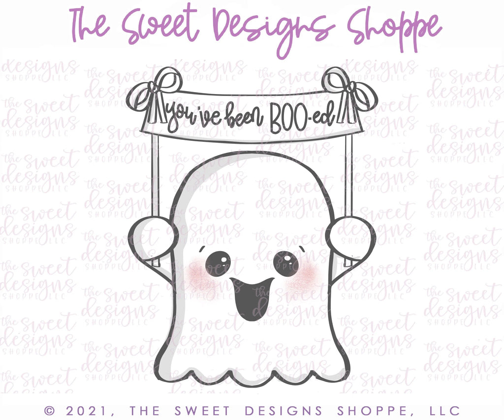 Cookie Cutters - Ghost with Banner - Cookie Cutter - Sweet Designs Shoppe - - ALL, Boo, Cookie Cutter, Ghost, halloween, Promocode
