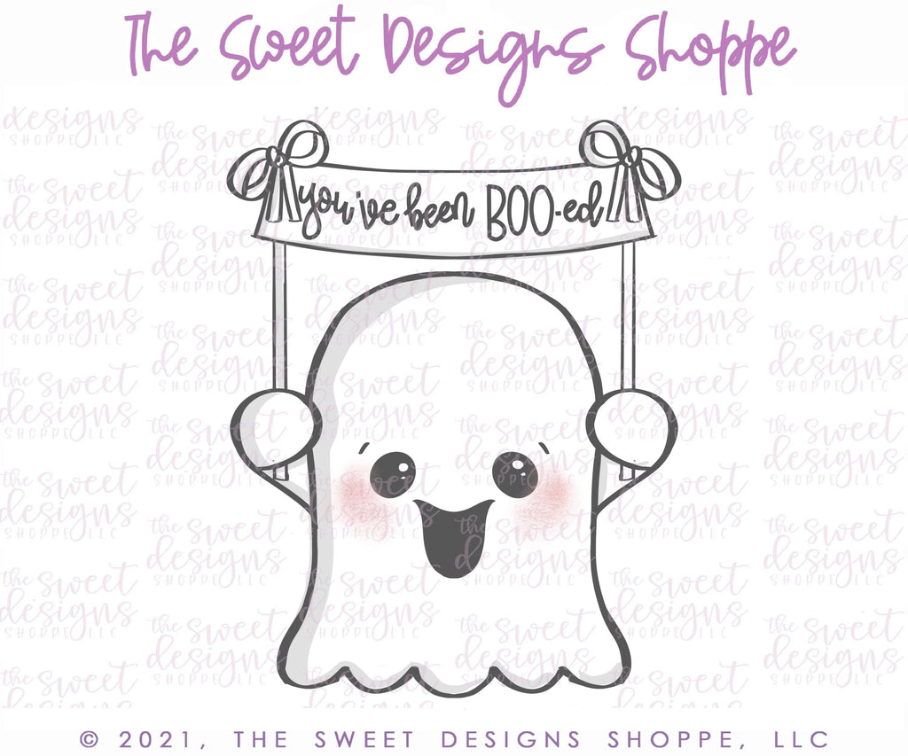 Cookie Cutters - Ghost with Banner - Cookie Cutter - The Sweet Designs Shoppe - - ALL, Boo, Cookie Cutter, Ghost, halloween, Promocode