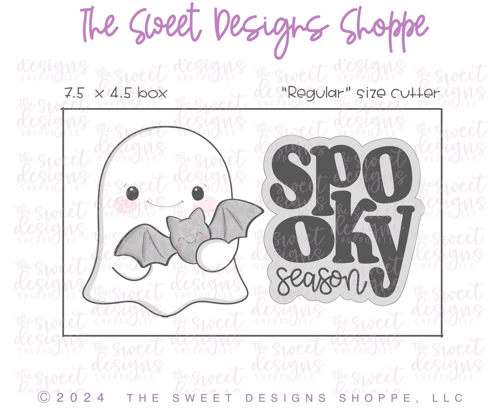 Cookie Cutters - Ghost with Bat Plush & Spooky Season Plaque Cookie Cutter Set - Set of 2 - Cookie Cutters - The Sweet Designs Shoppe - TSDS - - ALL,Cookie Cutter,halloween,Halloween set,Halloween Sets,Plaque,Plaques,PLAQUES HANDLETTERING,Promocode,regular sets,set,STL