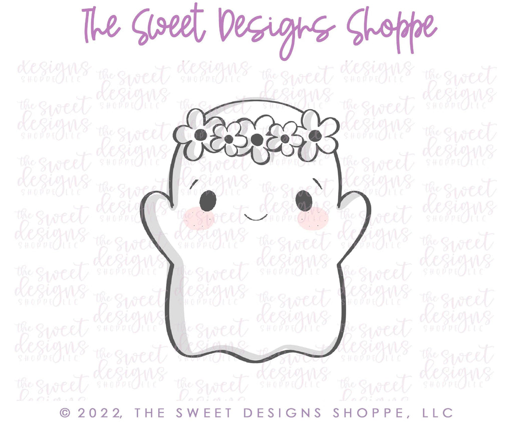 Cookie Cutters - Ghost With Floral Crown - Cookie Cutter - The Sweet Designs Shoppe - - ALL, Boo, Cookie Cutter, Ghost, groovy, halloween, Promocode