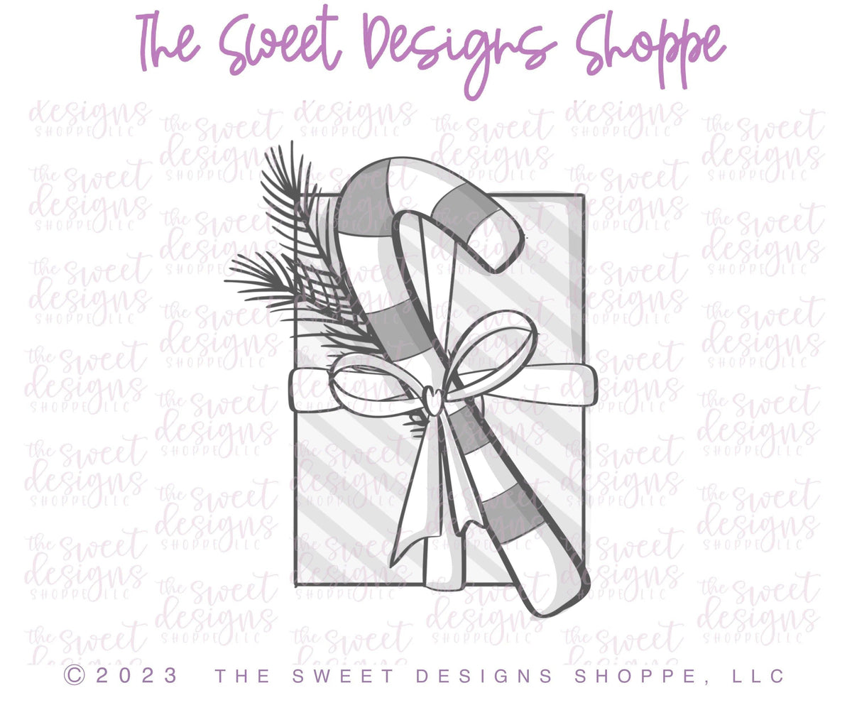 Cookie Cutters - Gift with Candy Cane - Cookie Cutter - The Sweet Designs Shoppe - TSDS - - advent,ALL,Birthday,Christmas,Christmas / Winter,Christmas Cookies,Cookie Cutter,Gift,modern,Promocode,STL