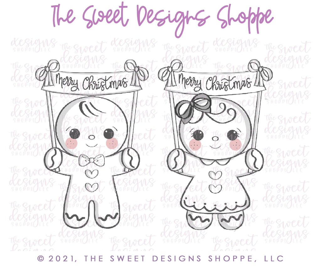 Cookie Cutters - Gingerboy & Gingergirl with Banner Set - 2 Piece Set - Cookie Cutters - The Sweet Designs Shoppe - - ALL, Christmas, Christmas / Winter, Cookie Cutter, Ginger boy, Ginger bread, Ginger girl, Ginger set, Gingerboy, Gingerbread, gingerbread man, Gingergirl, Mini Set, Mini Sets, Promocode, regular sets, set, sets