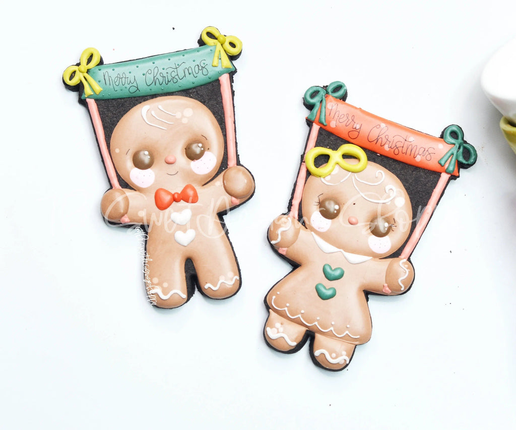 Cookie Cutters - Gingerboy & Gingergirl with Banner Set - 2 Piece Set - Cookie Cutters - The Sweet Designs Shoppe - TSDS - - ALL,Christmas,Christmas / Winter,Cookie Cutter,Ginger boy,Ginger bread,Ginger girl,Ginger set,Gingerboy,Gingerbread,gingerbread man,Gingergirl,Mini Set,Mini Sets,Promocode,regular sets,set,sets