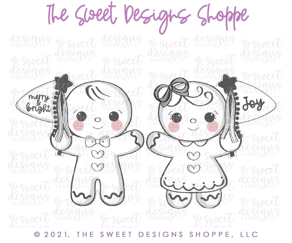 Cookie Cutters - Gingerboy & Gingergirl with Flags Set - 2 Piece Set - Cookie Cutters - The Sweet Designs Shoppe - - ALL, Christmas, Christmas / Winter, Cookie Cutter, Ginger boy, Ginger bread, Ginger girl, Ginger set, Gingerboy, Gingerbread, gingerbread man, Gingergirl, Mini Set, Mini Sets, Promocode, regular sets, set, sets