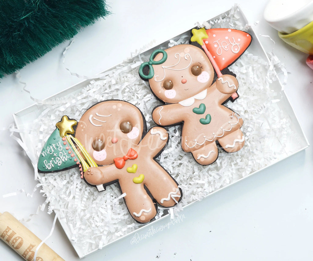 Cookie Cutters - Gingerboy & Gingergirl with Flags Set - 2 Piece Set - Cookie Cutters - The Sweet Designs Shoppe - TSDS - - ALL,Christmas,Christmas / Winter,Cookie Cutter,Ginger boy,Ginger bread,Ginger girl,Ginger set,Gingerboy,Gingerbread,gingerbread man,Gingergirl,Mini Set,Mini Sets,Promocode,regular sets,set,sets