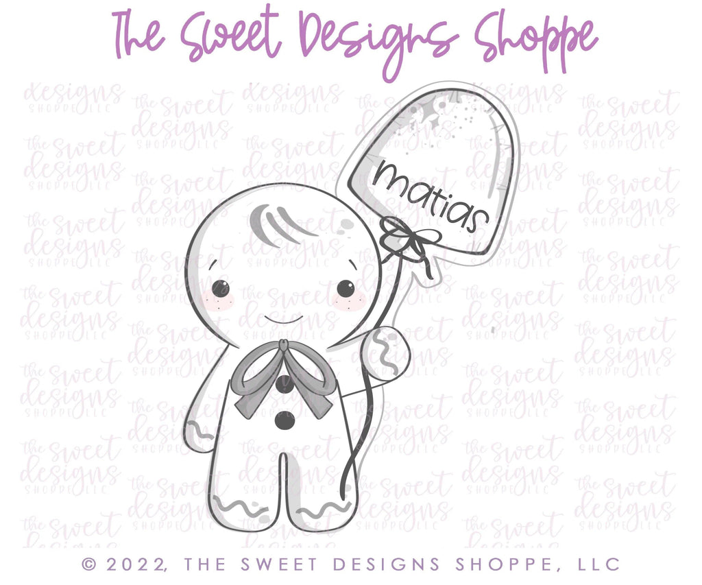 Cookie Cutters - Gingerboy with Gumdrop Balloon - Cookie Cutter - The Sweet Designs Shoppe - TSDS - - ALL,Christmas,Christmas / Winter,Cookie Cutter,Ginger boy,Ginger bread,gingerbread,gingerbread man,Promocode,STL