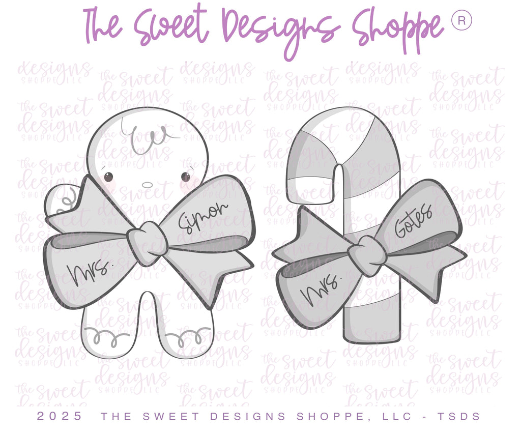 Cookie Cutters - Gingerbread Boy & Candy Cane with Bow Cookie Cutter Set - Set of 2 - Cookie Cutters - The Sweet Designs Shoppe - TSDS - - ALL,Christmas,Christmas / Winter,Cookie Cutter,Ginger boy,ginger bread,Ginger girl,Gingerboy,gingerbread,gingerbread man,Gingergirl,new,Plaque,Plaques,PLAQUES HANDLETTERING,Promocode,regular sets,set,STL