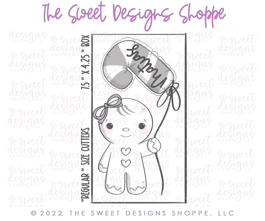 Cookie Cutters - Gingergirl Holding Ballon - Cookie Cutter - The Sweet Designs Shoppe - TSDS - - ALL,Christmas,Christmas / Winter,Christmas Cookies,Cookie Cutter,ginger bread,Ginger girl,Gingerbread,home,Promocode