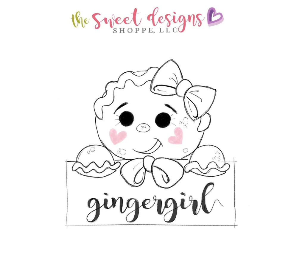 Cookie Cutters - Gingergirl Plaque - Cookie Cutter - The Sweet Designs Shoppe - - ALL, Christmas, Christmas / Winter, Cookie Cutter, Ginger boy, ginger bread, Ginger girl, gingerbread, gingerbread man, Personalized, Plaque, Promocode