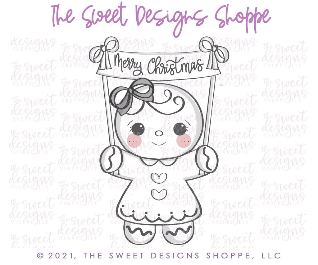 Cookie Cutters - Gingergirl with Banner - Cookie Cutter - Sweet Designs Shoppe - - ALL, Christmas, Christmas / Winter, Christmas Cookies, Cookie Cutter, ginger bread, Gingerbread, home, Promocode