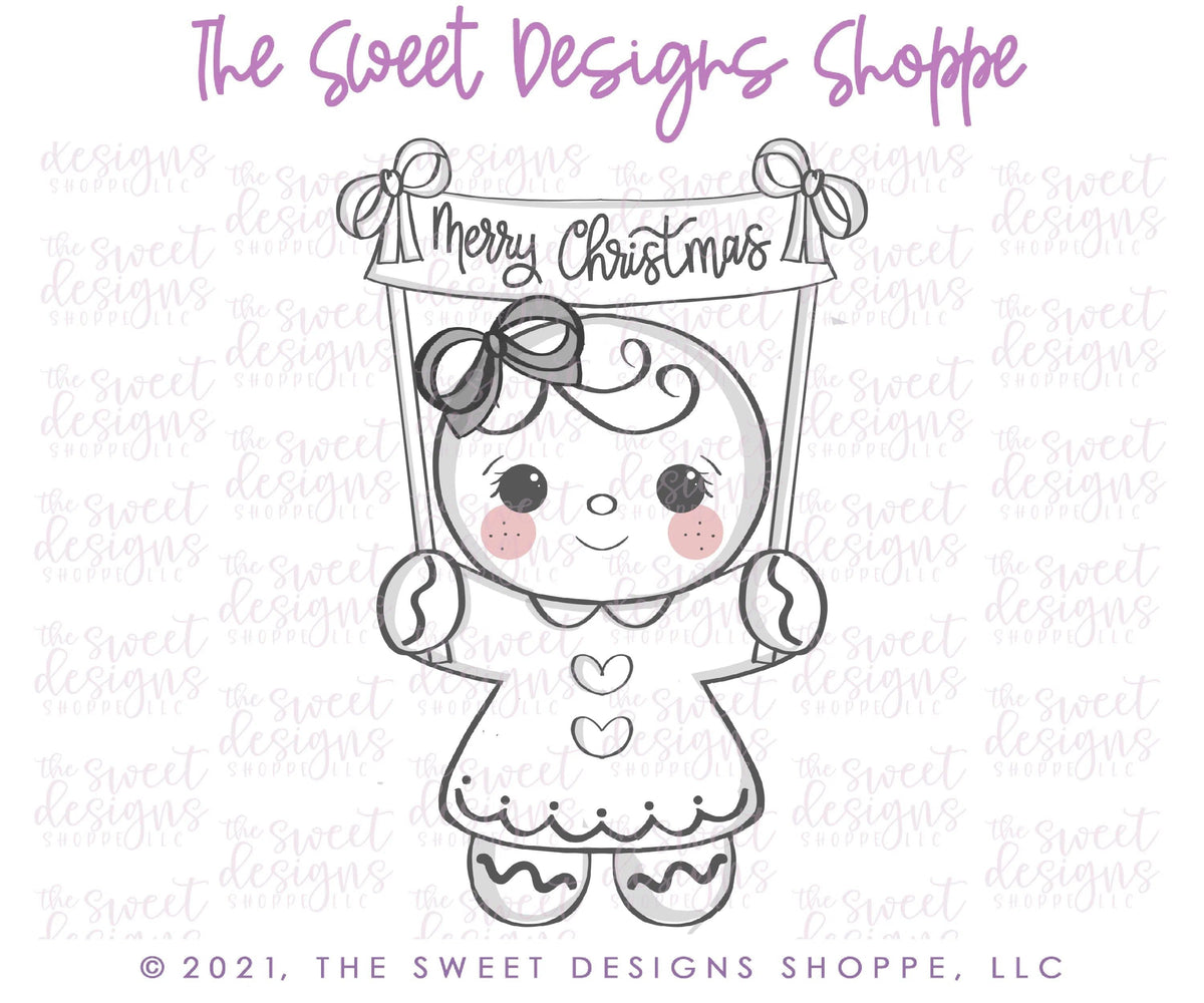 Cookie Cutters - Gingergirl with Banner - Cookie Cutter - The Sweet Designs Shoppe - TSDS - - ALL,Christmas,Christmas / Winter,Christmas Cookies,Cookie Cutter,ginger bread,Gingerbread,home,Promocode,STL