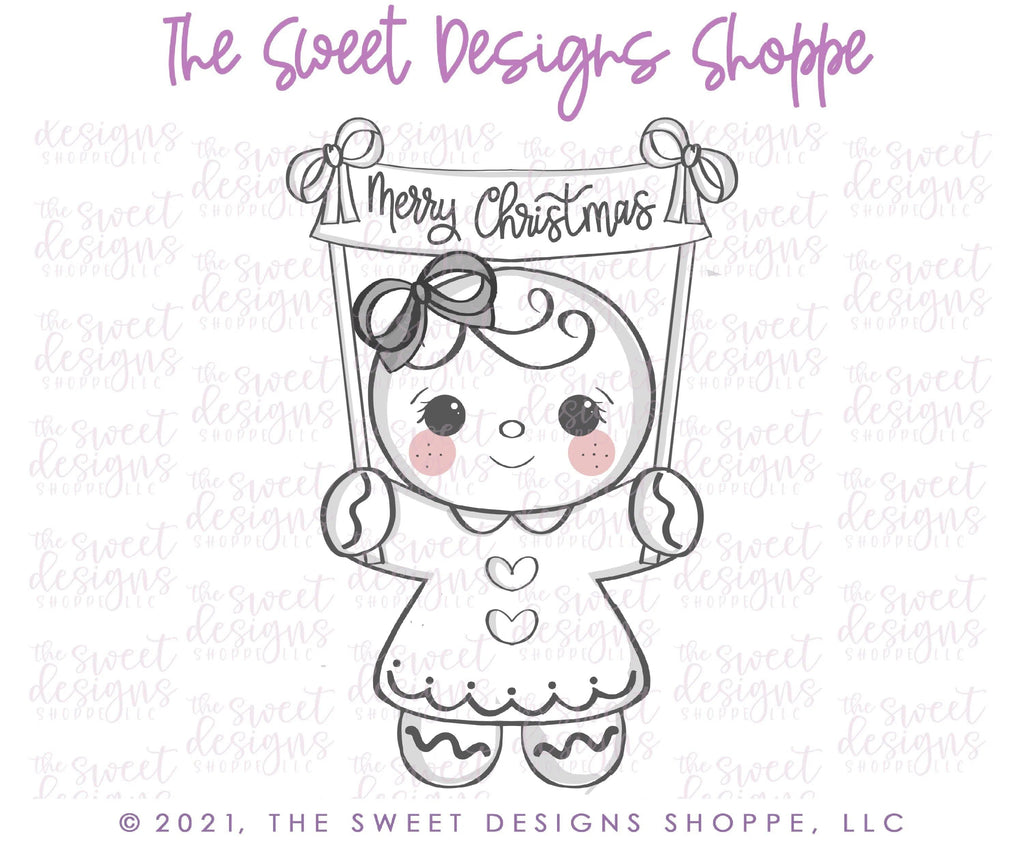 Cookie Cutters - Gingergirl with Banner - Cookie Cutter - The Sweet Designs Shoppe - TSDS - - ALL,Christmas,Christmas / Winter,Christmas Cookies,Cookie Cutter,ginger bread,Gingerbread,home,Promocode