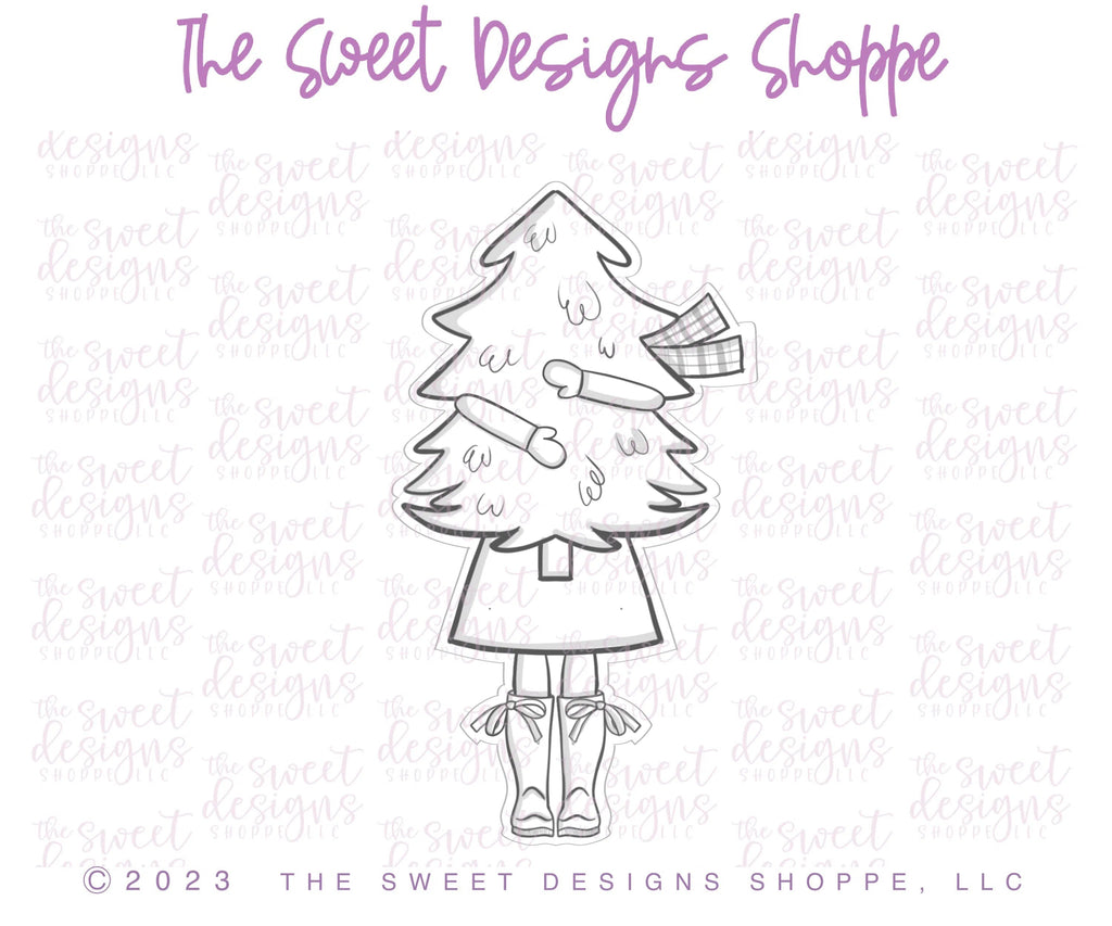 Cookie Cutters - Girl Holding Tree - Cookie Cutter - Sweet Designs Shoppe - - ALL, Christmas, Christmas / Winter, Christmas Cookies, Cookie Cutter, Nature, Promocode, Trees Leaves and Flowers