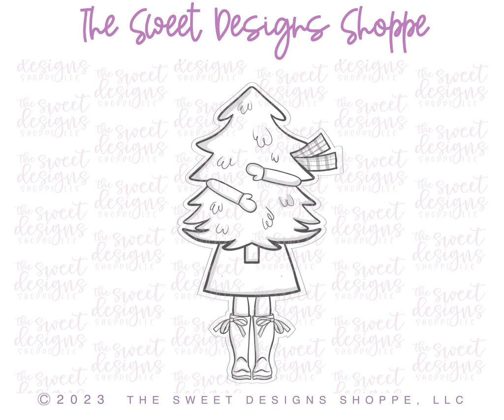 Cookie Cutters - Girl Holding Tree - Cookie Cutter - The Sweet Designs Shoppe - - ALL, Christmas, Christmas / Winter, Christmas Cookies, Cookie Cutter, Nature, Promocode, Trees Leaves and Flowers