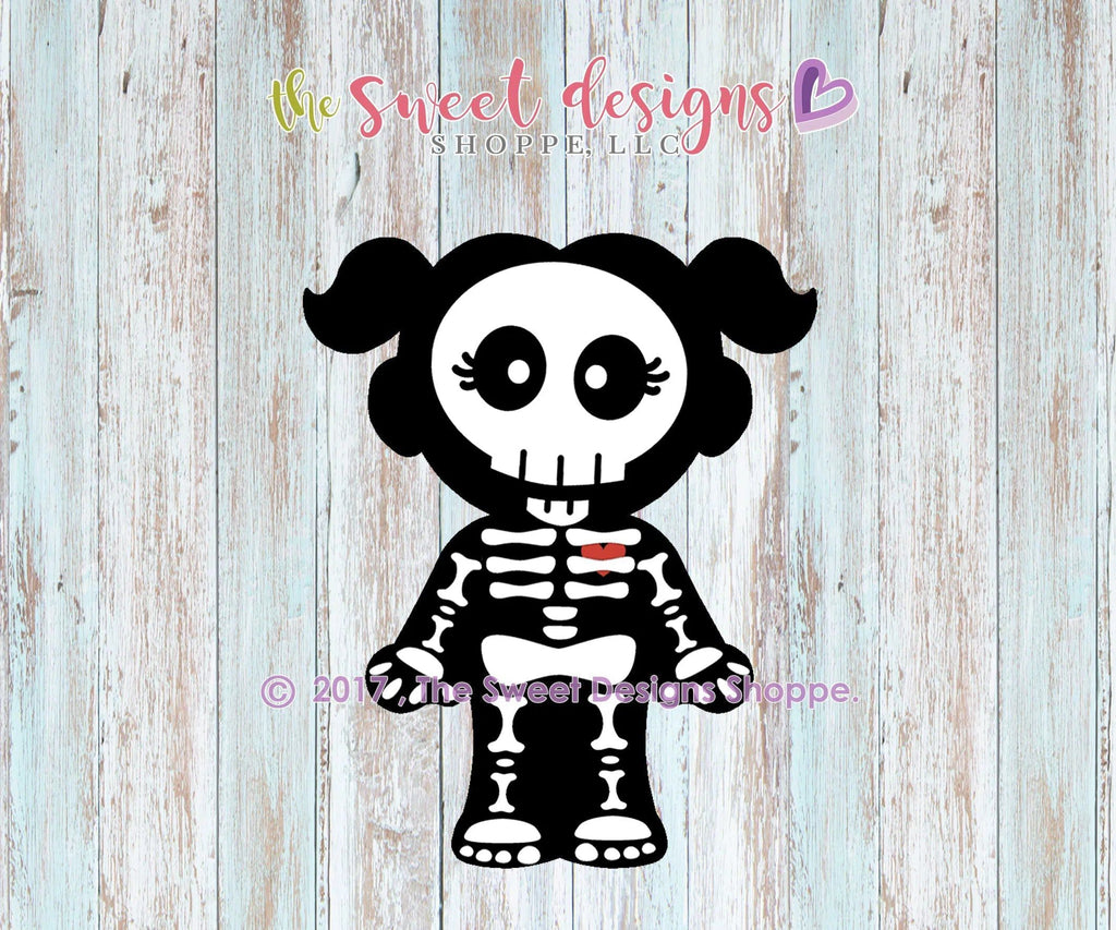 Cookie Cutters - Girl Skeleton - Cookie Cutter - The Sweet Designs Shoppe - - ALL, Boy, Cookie Cutter, Fall / Halloween, halloween, kid, Kids, Kids / Fantasy, monster, Promocode, Skeleton, trick or treat, Zombies, Zombies and Monsters