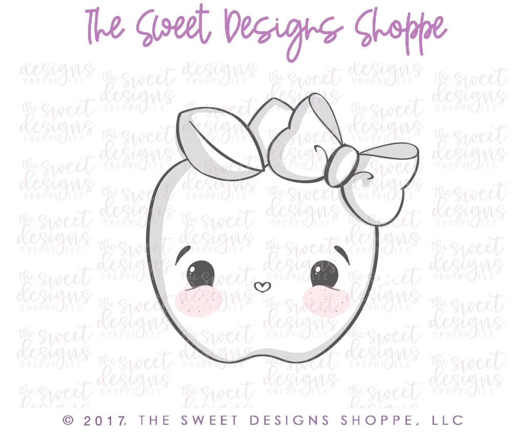 Cookie Cutters - Girly Apple v2- Cookie Cutter - Sweet Designs Shoppe - - ALL, Apple, Bow, Cookie Cutter, Food, Food and Beverage, Food beverages, Fruits and Vegetables, Girly Apple, Grad, graduations, Promocode, school, School / Graduation