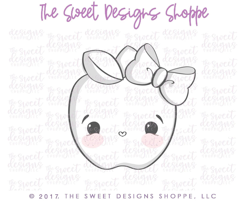 Cookie Cutters - Girly Apple v2- Cookie Cutter - The Sweet Designs Shoppe - - ALL, Apple, Bow, Cookie Cutter, Food, Food and Beverage, Food beverages, Fruits and Vegetables, Girly Apple, Grad, graduations, Promocode, school, School / Graduation