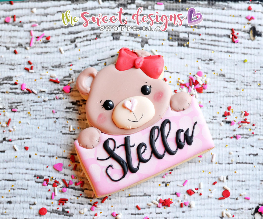 Cookie Cutters - Girly Bear Plaque - Cookie Cutter - Sweet Designs Shoppe - - ALL, Animal, Animals, Bear, Cookie Cutter, Personalized, Plaque, Promocode, Valentines
