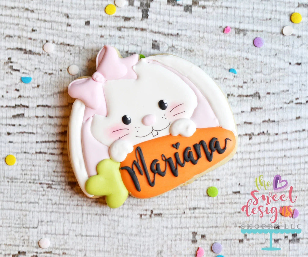 Cookie Cutters - Girly Bunny and Carrot Plaque v2- Cookie Cutter - The Sweet Designs Shoppe - - ALL, Animal, bunny, Cookie Cutter, Customize, Decoration, Easter, Easter / Spring, Plaque, Promocode