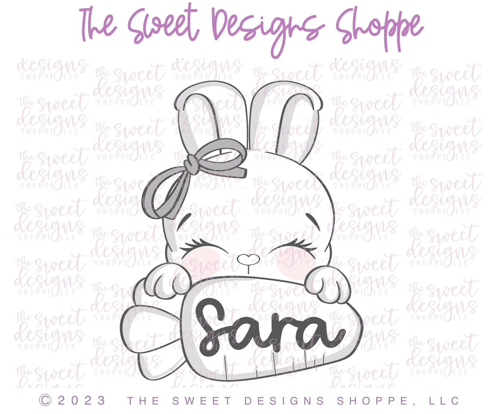 Cookie Cutters - Girly Bunny Carrot Plaque LM - Cookie Cutter - The Sweet Designs Shoppe - TSDS - - ALL,Animal,animal plaque,Animals,Animals and Insects,Bunny,Cookie Cutter,Easter,Easter / Spring,Lady Milk Stache,Lady MilkStache,LadyMilkStache,Plaque,Plaques,Promocode