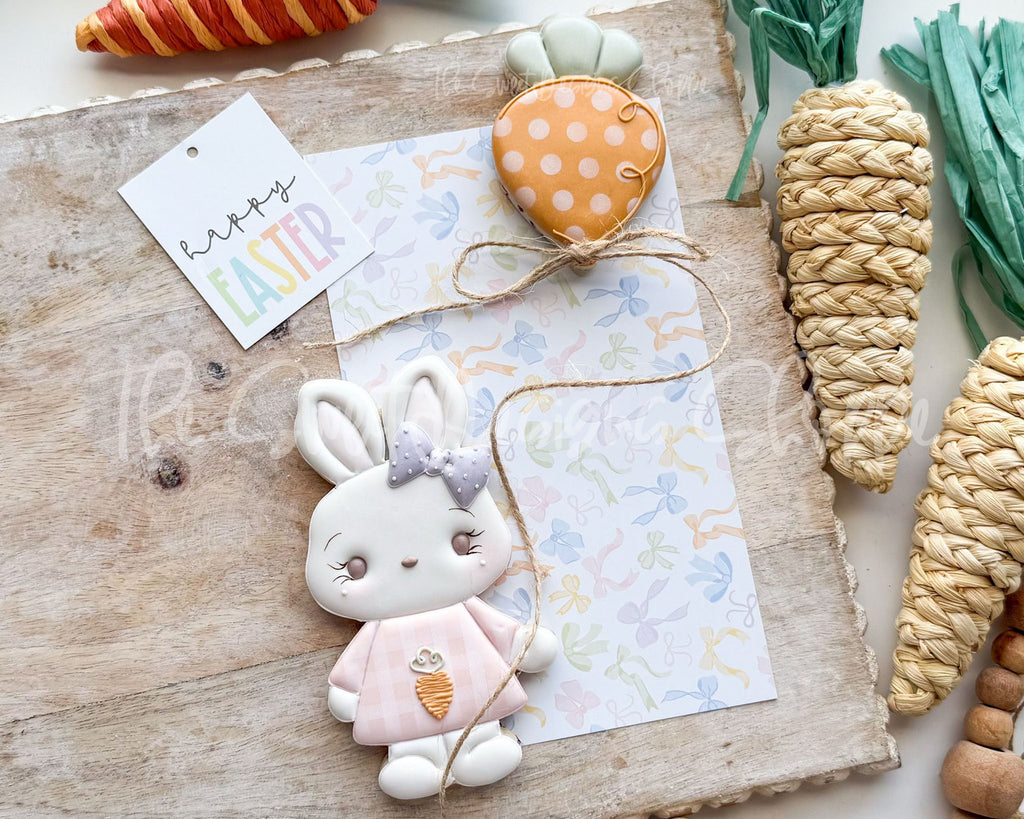 Cookie Cutters - Girly Bunny Holding Balloon & Carrot Balloon Cookie Cutter Set - Set of 2 - Cookie Cutters - The Sweet Designs Shoppe - TSDS - - ALL,Animal,Animals,Cookie Cutter,Coquette,Easter,Easter / Spring,Plaque,Plaques,PLAQUES HANDLETTERING,Promocode,regular sets,set,STL