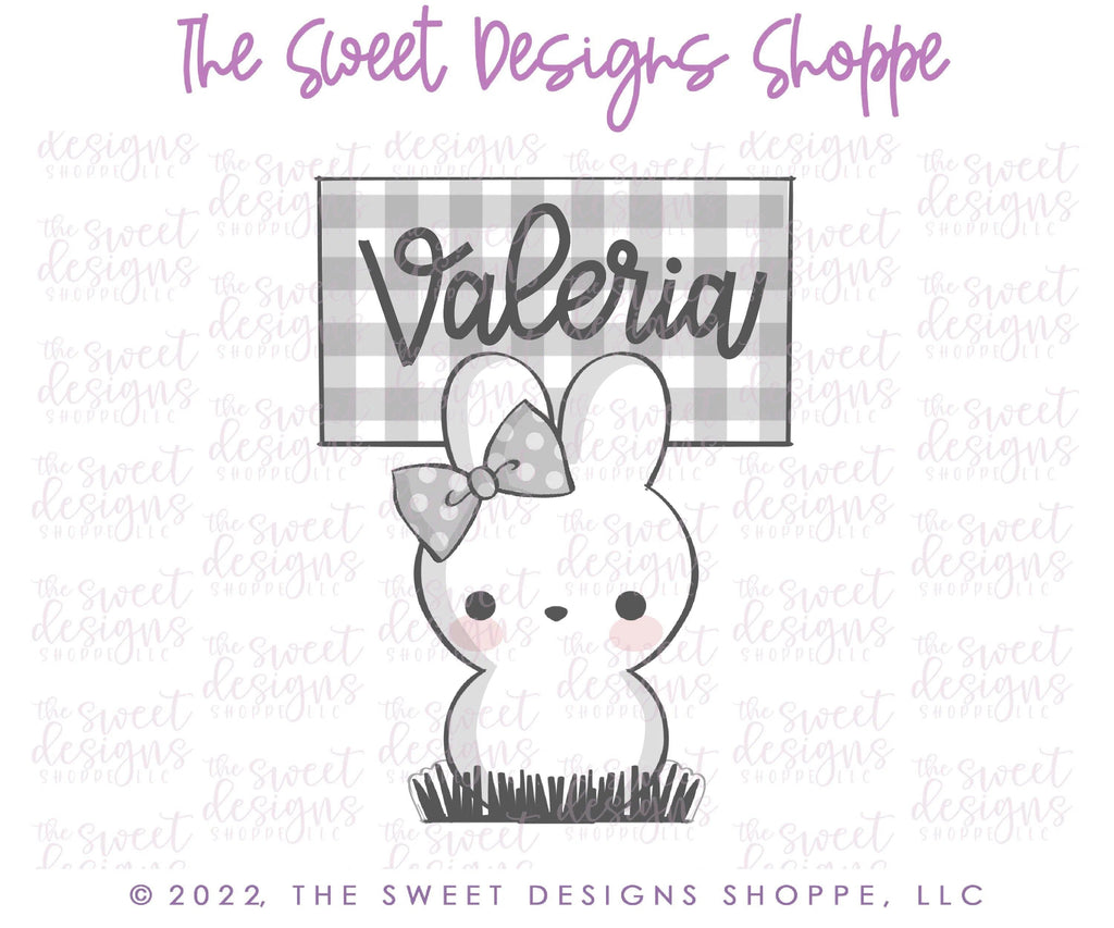 Cookie Cutters - Girly Bunny Marshmallow Place Card - Cookie Cutter - The Sweet Designs Shoppe - - ALL, Animal, Animals, Animals and Insects, Cookie Cutter, easter, Easter / Spring, peep, peeps, Plaque, Plaques, PLAQUES HANDLETTERING, Promocode