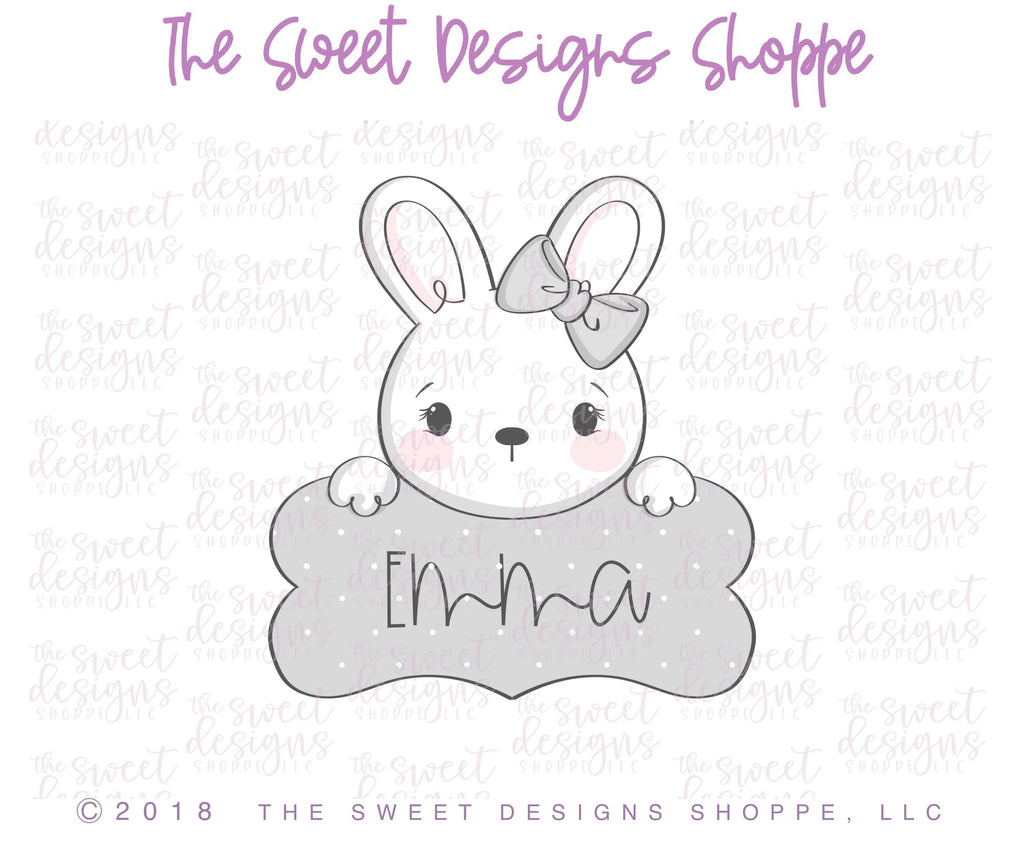Cookie Cutters - Girly Bunny Plaque 2018 - Cookie Cutter - Sweet Designs Shoppe - - ALL, Animals, Cookie Cutter, Easter, Easter / Spring, Personalized, Plaque, Promocode, Valentines