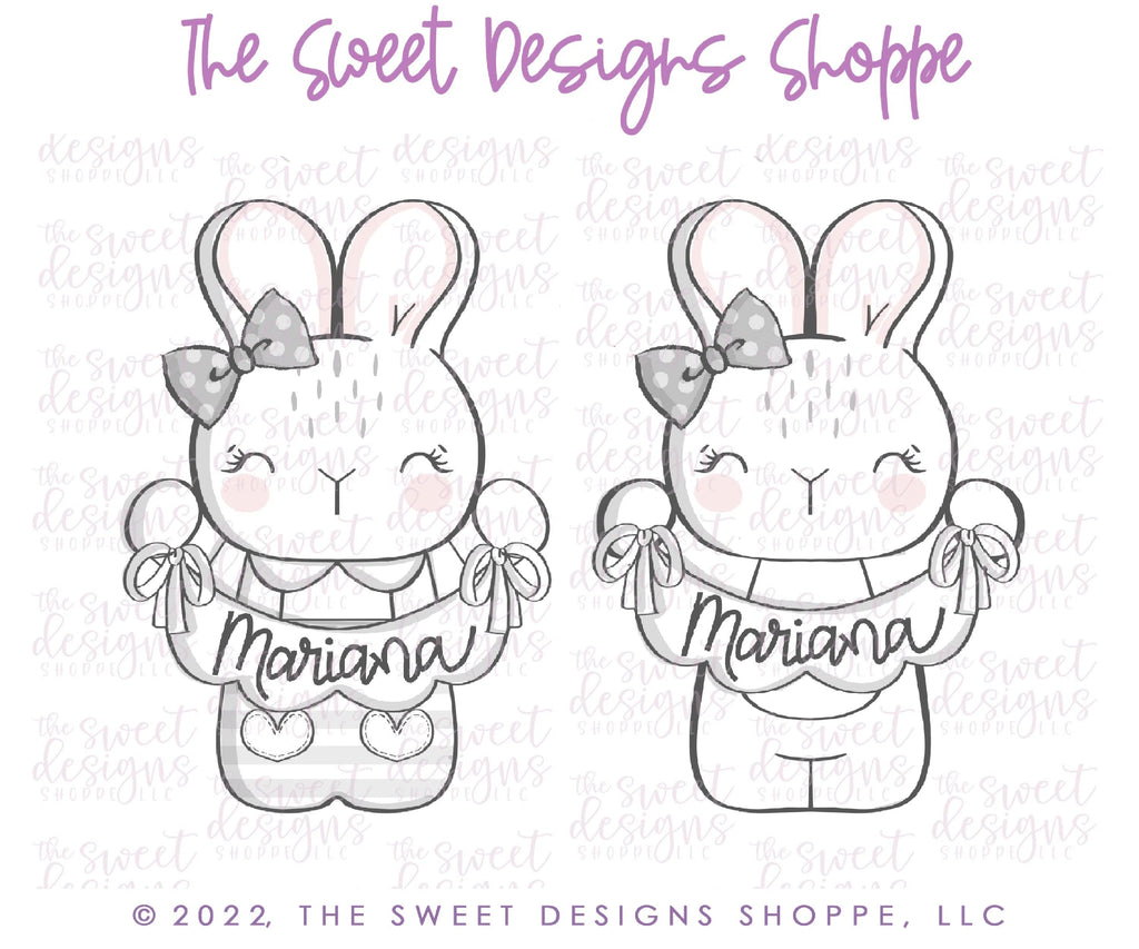 Cookie Cutters - Girly Bunny with Bunting - Cookie Cutter - Sweet Designs Shoppe - - ALL, Animal, Animals, Animals and Insects, Cookie Cutter, easter, Easter / Spring, Promocode