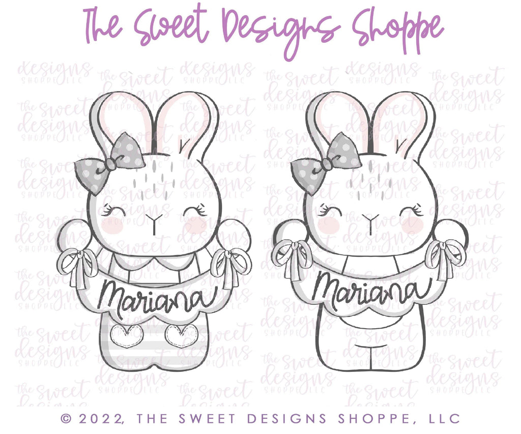 Cookie Cutters - Girly Bunny with Bunting - Cookie Cutter - The Sweet Designs Shoppe - - ALL, Animal, Animals, Animals and Insects, Cookie Cutter, easter, Easter / Spring, Promocode