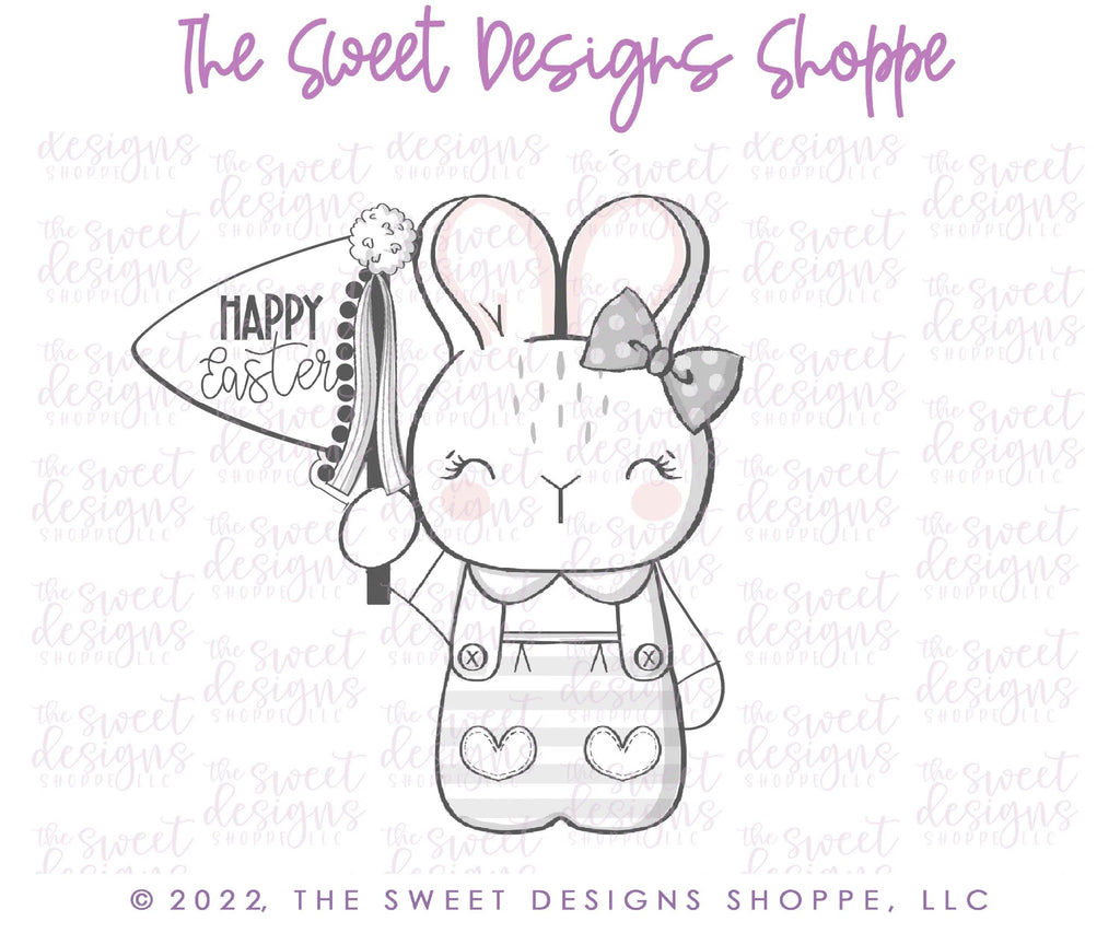 Cookie Cutters - Girly Bunny with Flag - Cookie Cutter - Sweet Designs Shoppe - - ALL, Animal, Animals, Animals and Insects, Cookie Cutter, easter, Easter / Spring, Promocode